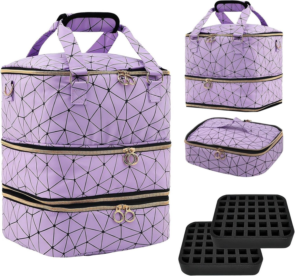 Grote Capaciteit Nagellak Organizer Tas voor 84 Flessen en Nagellamp met Schouderband, Paars en Stijlvol, Perfect voor Nagelbenodigdheden