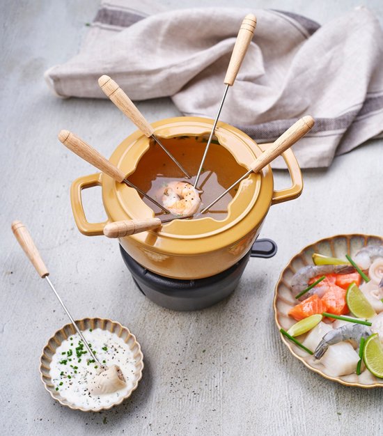 Cosy & Trendy Fondueset Fontestic Amber Gold Ø 18 cm - 1700 ml Gietijzer - Voor 6 Personen, Brandpasta Brander van Cosy&Trendy — afbeelding 2
