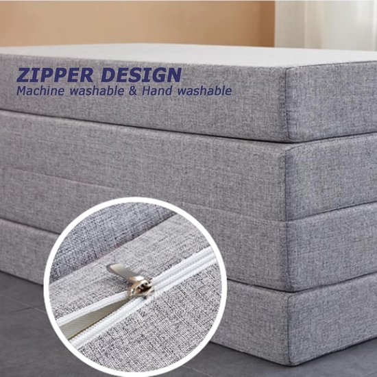 Opvouwbare Matras - Gastematras Slaapmat - Comfortabel Slapen - Wasbare Hoes - 5-10 cm dik - Grijs — afbeelding 3
