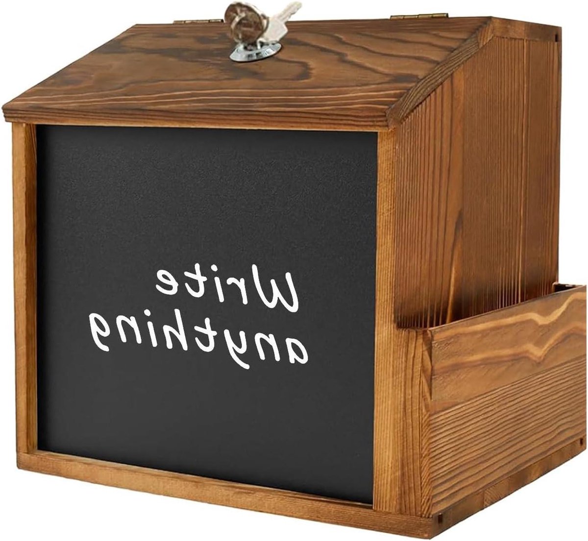 Houten brievenbus - Donatie kist - Veilig opbergen - Met slot - 21x20x17cm - Houtkleur