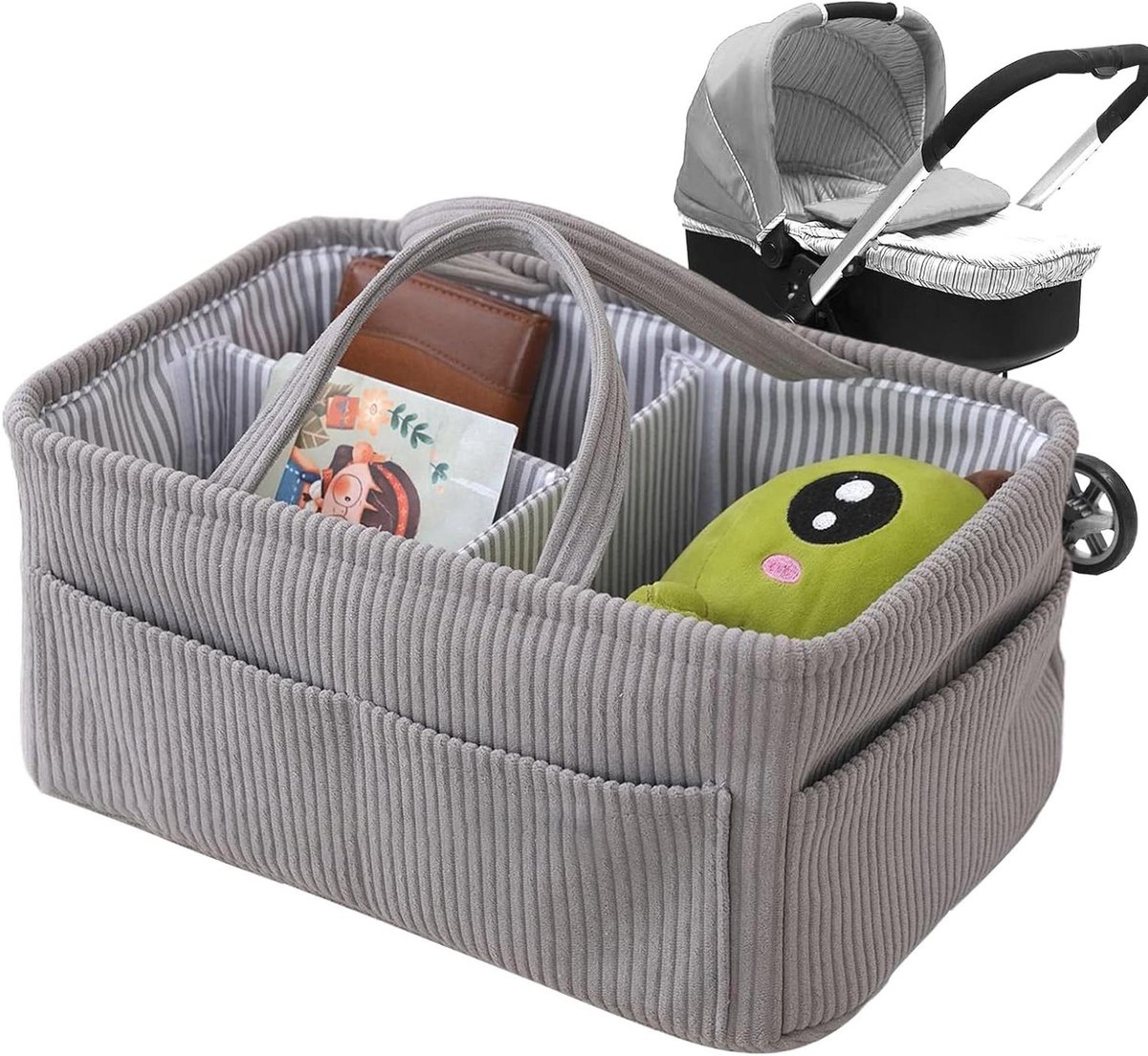 Luier Organizer - Draagbare Tas - Baby Benodigdheden - Zacht Corduroy Materiaal - 38 x 25 x 18 cm - Grijs
