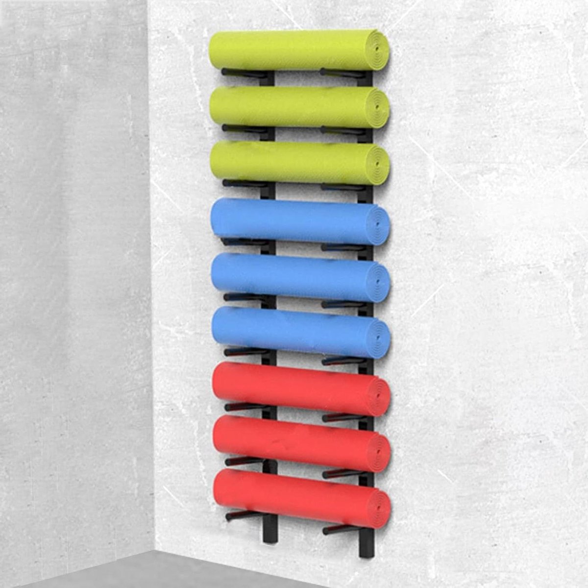 Yogamat Opbergrek - Fitness Organizer - Sportspullen Opbergen - 9 Lagen Metaal - 155 cm Hoog - Zwart