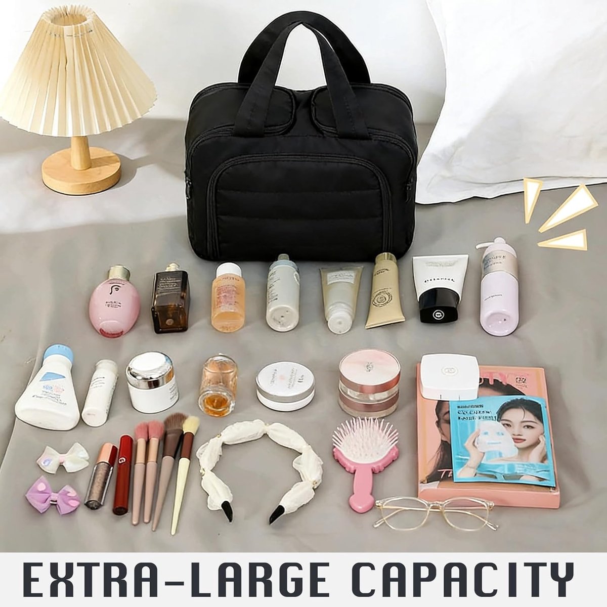SnelShoppen - Grote Kosmetiktas, Cultuurbeutel Dames, Ruim Make-up Organizer met Handgreep, Zwart, Ideaal voor Toilettenartikelen en Accessoires