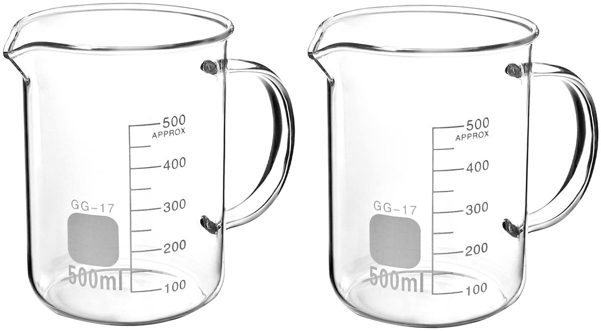 SnelShoppen - 2 Stuks Maatbekers met Handvat 500 ml - Borosilicaatglas - Perfect voor Keuken, Feest, Camping - Duurzaam en Warmtebestendig