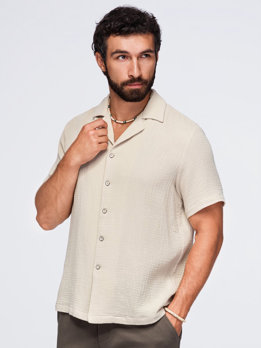 OMBRE Overhemd - Loose Fit - Katoen - Lange Mouw Beige M