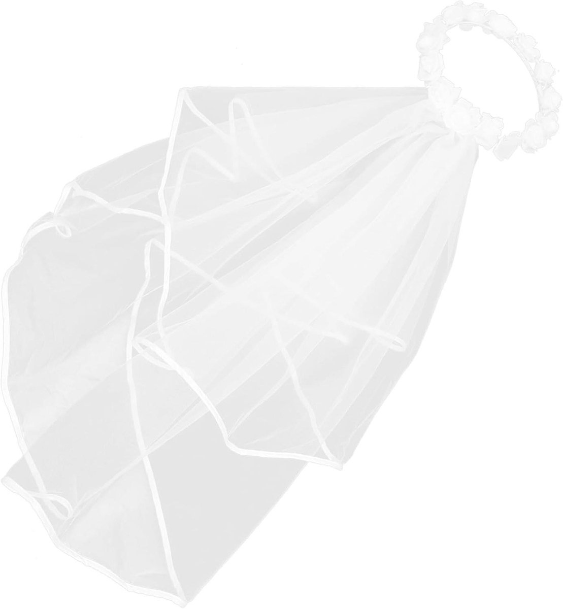 Bruidssluier Bloemkroon - Bruidshoofddeksel - Bruiloft Accessoire - Handgemaakte Elegante Stijl - 96 x 49 x 23 cm - Wit