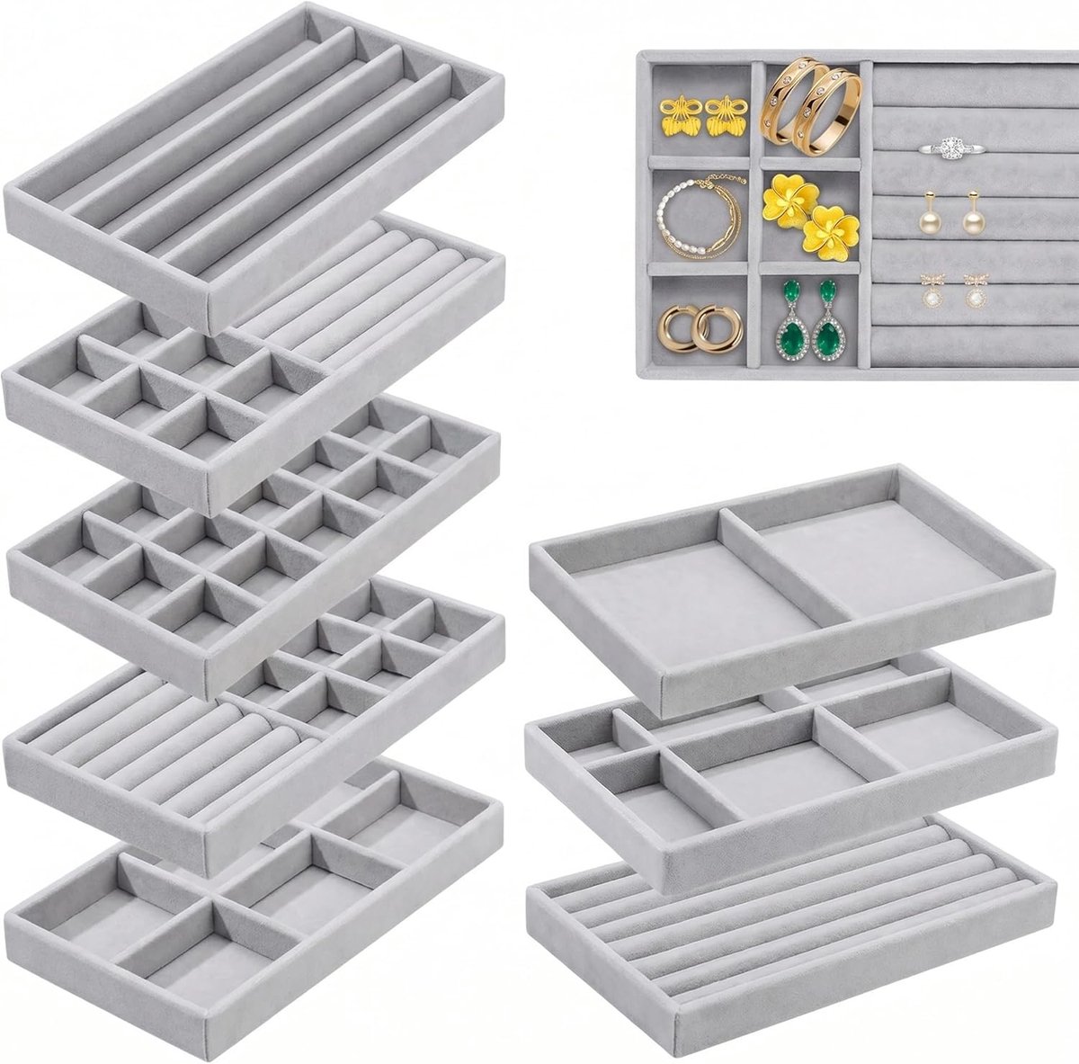 8 Set van Stapelbare Sieradendienbladen van Fluweel,Sieradendienblad - ShopVlot