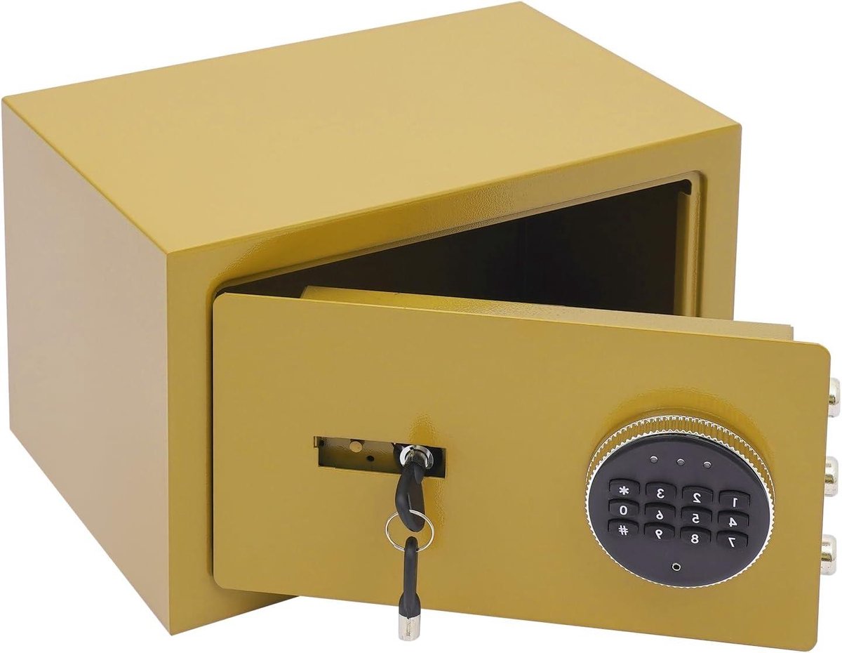 Kleine huiskluis - Inbouw kluisje - Waardevolle spullen bewaren - Drievoudig alarmsysteem - 31 cm diep - Goud
