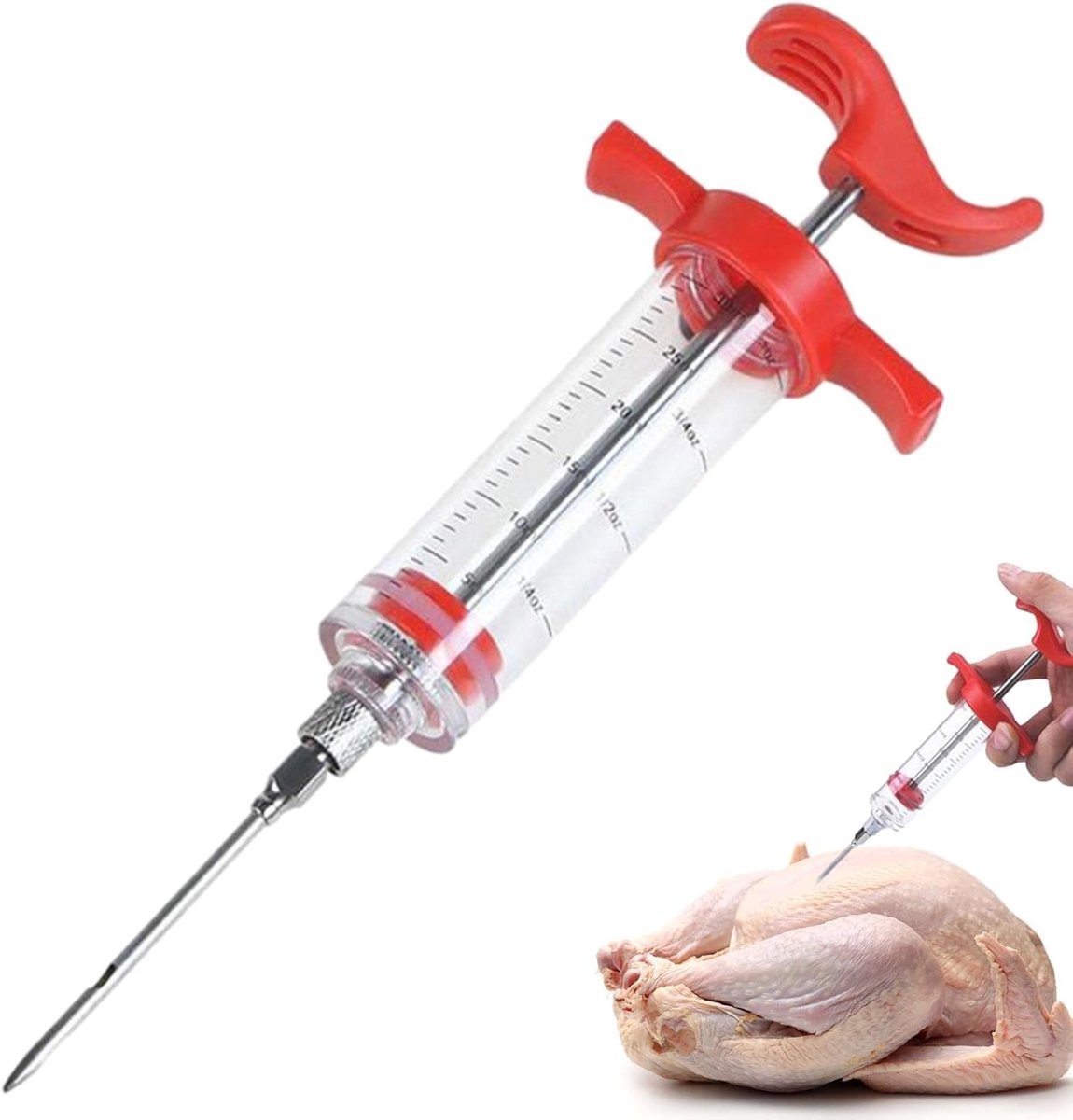 Injector Spuit,Turkije Injector Met Schroef-in Vlees Naald Plastic Marinade Smaak Injector Spuit Naald Voor Saus Kalkoen Rundvlees Steak BBQ