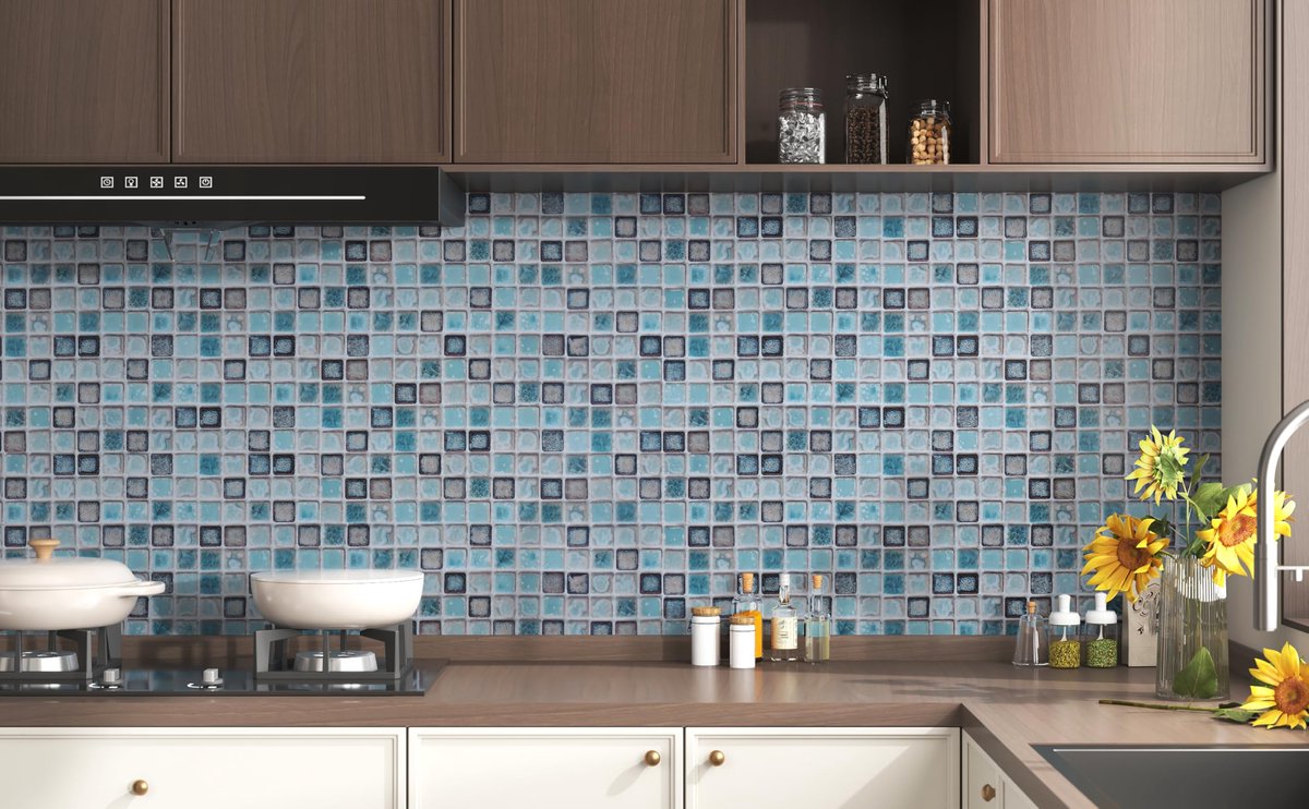 SnelShoppen - Zelfklevend Behang Blauw 40 cm - Waterdicht Keukenbehang voor Badkamer en Woonkamer - Decoratieve Plakfolie voor Tegels en Meubels
