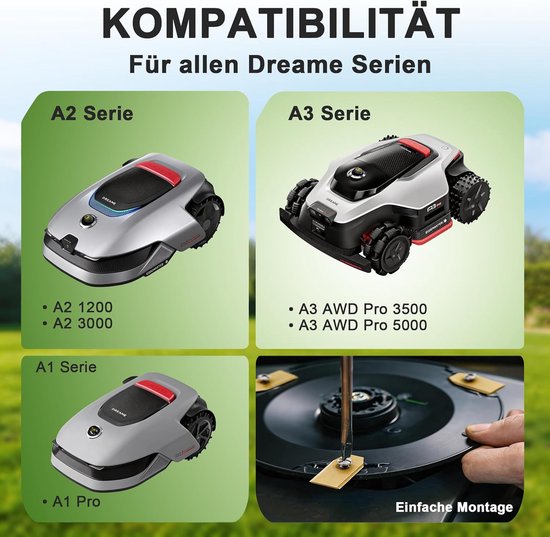15-delig titanium snijmes voor Dreame A1, A1 Pro, A1 Ultra, A2, M1, M2 - Robotmaaier, DIN EN 50636-2-107 getest, scherp, duurzaam, roestvrij en stil, met opbergdoos — afbeelding 5