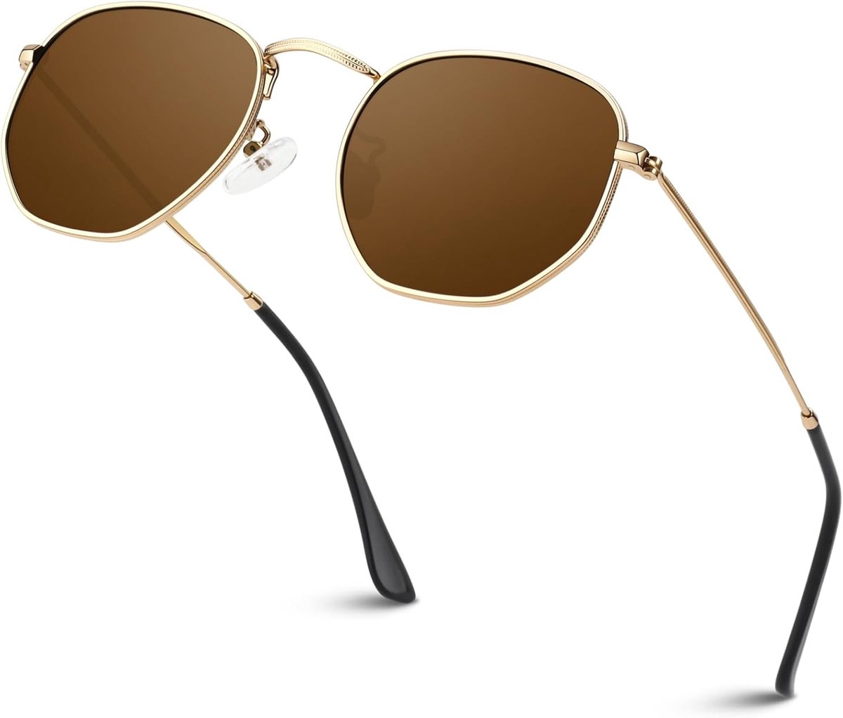 Zonnebril voor dames en heren, gepolariseerd, modieuze Apace Polygoon zonnebril voor dames, ultralicht zeshoekig metalen frame, 100% UV400-bescherming