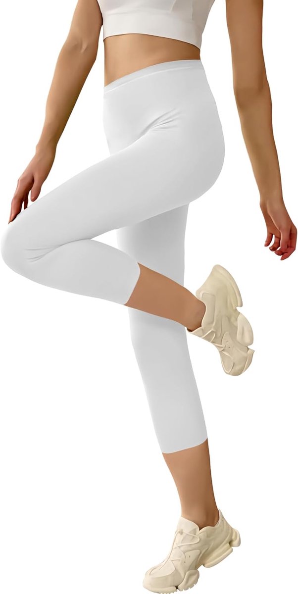 Leggings voor dames, 3/4 hoge taille, 3/4 leggings, 7/8 voor dames, ondoorzichtige sportlegging, katoenen sportbroek, capribroek, yogabroek, loopbroek voor fitness, thuis, S-XXL