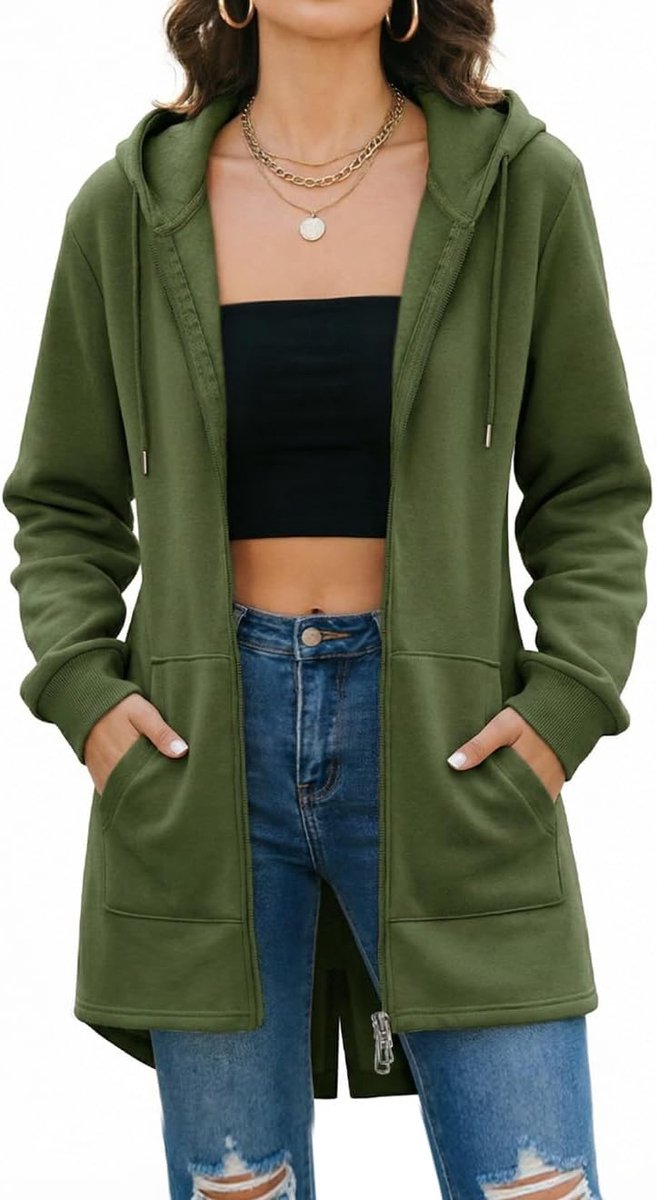 Jas met capuchon voor dames, oversized met ritssluiting, warme winterjas, mantel, lange mouwen, cardigan met capuchon, gebreide jas met zakken