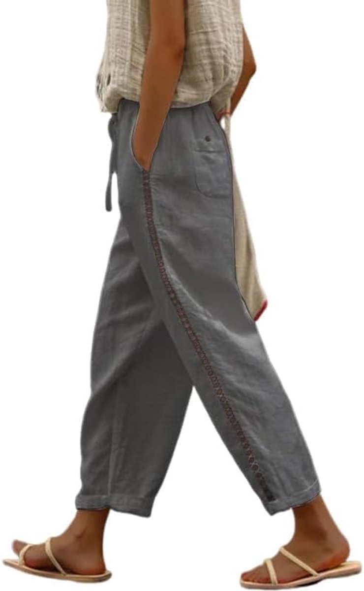 Zomerbroek voor dames, lichte linnen broek, 7/8 lengte, stoffen broek, losse zomerbroek, comfortabele relaxbroek, luchtige vrijetijdsbroek