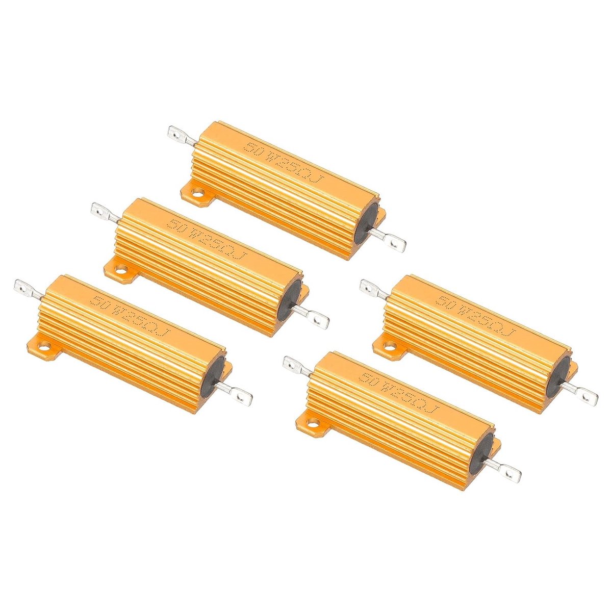 50 W 25 Ohm Aluminium Shell Weerstand, 5 Pack Aluminium Behuizing Weerstand Behuizing Behuizing Draadgewonden Weerstanden Schroef Tap Vermogensweerstand 5% Tolerantie, Gouden