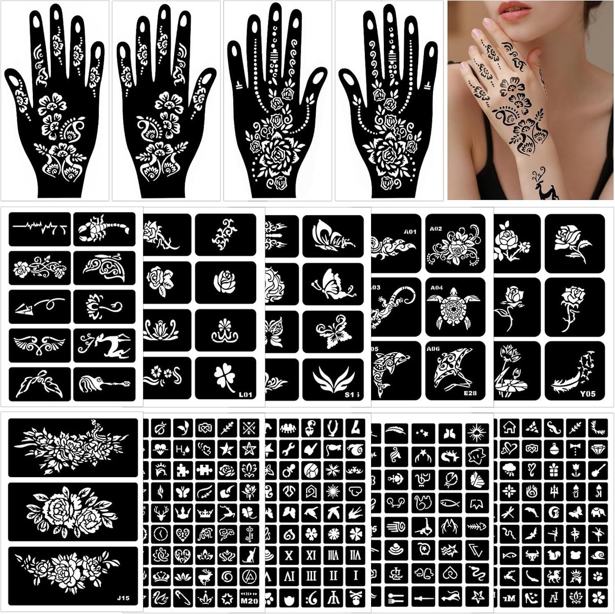 Tijdelijke Tattoo Stencils,14 Vellen Henna Tattoo, Stencils Voor Gezicht Verf Lichaamskunst