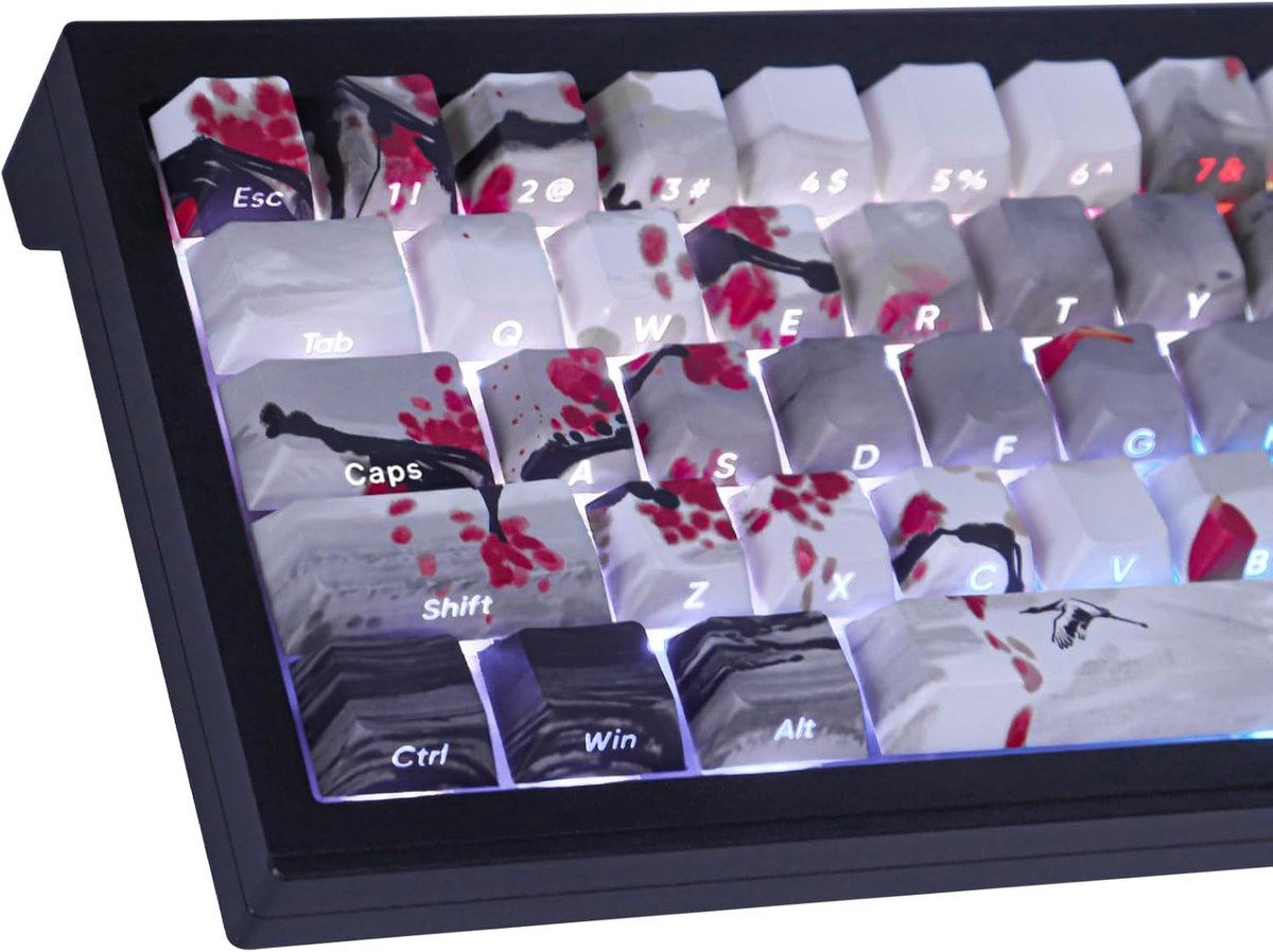 PBT-keycaps, keycapset, opdruk aan de zijkanten, 135 toetsen, double shot, doorschijnend, landschap, schilderij, custom, Cherry-profiel, voor Cherry MX-schakelaars, mechanische toetsenborden