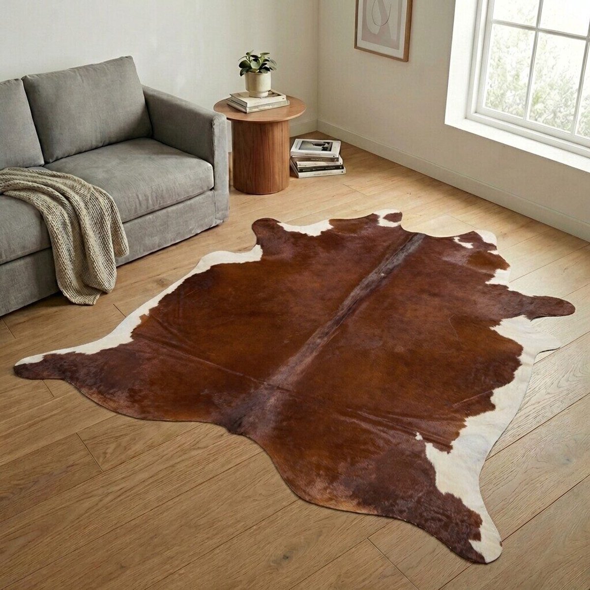 Koeienhuid Vloerkleed XXL (Extra Groot) - Bruin-wit - 242 x 213 cm - Koeienkleed / Koeienvel / Dierenvel / Dierenhuid / Koehuid Tapijt