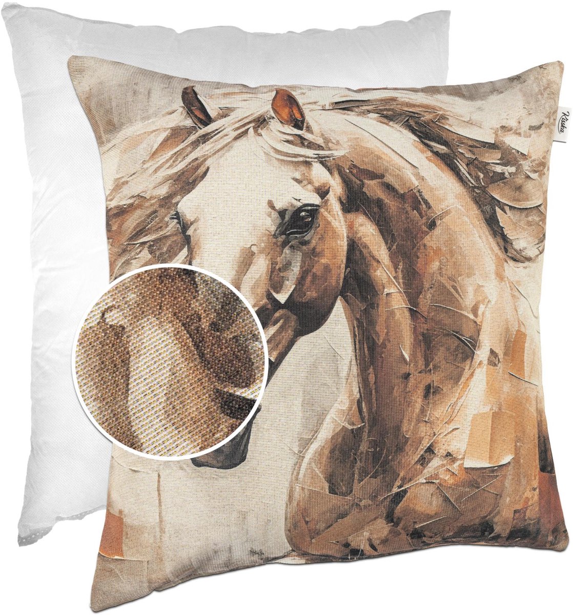 ANRO Paard Furia Sierkussen 40x40 cm - Gobelin - Inclusief vulling Beige