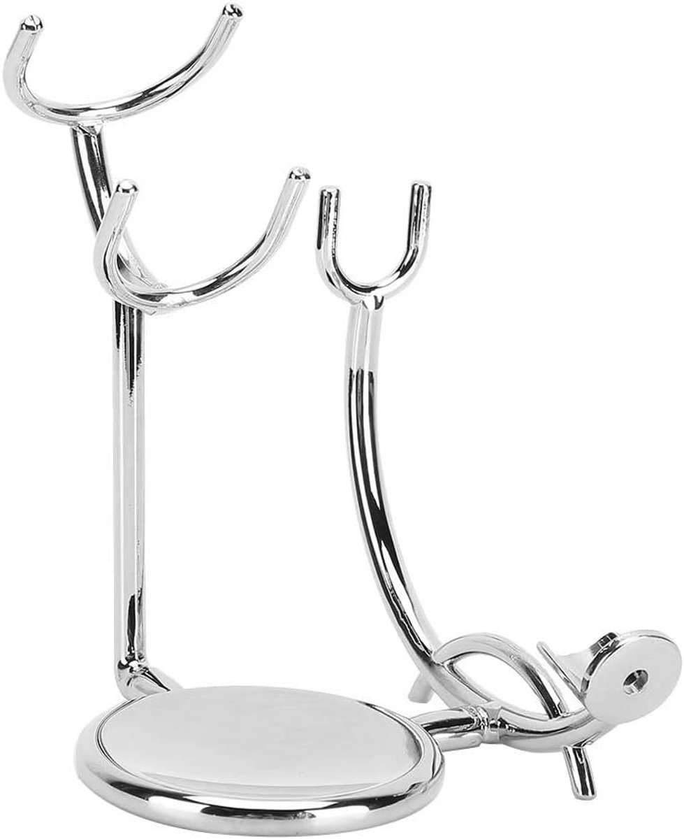 SnelShoppen - Gebogen Scheer- en Borstelstandaard, Metalen Coating, Klassieke Scheerstandaard, Scheerborstelhouder met Zeepbakstandaard, Galvaniserend