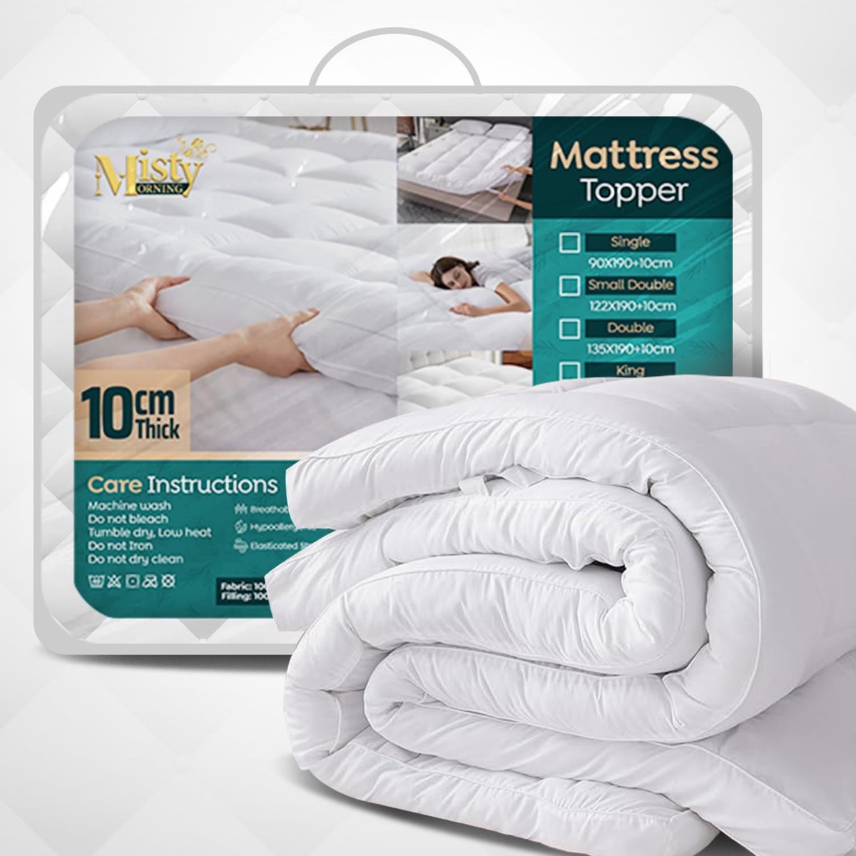 SnelShoppen - MistyMorning Matrastopper Kingsize Bed 10 cm - Hotelkwaliteit Comfort, Ultrazachte Hypoallergene Microvezel Vulling, Elastische Bandjes,