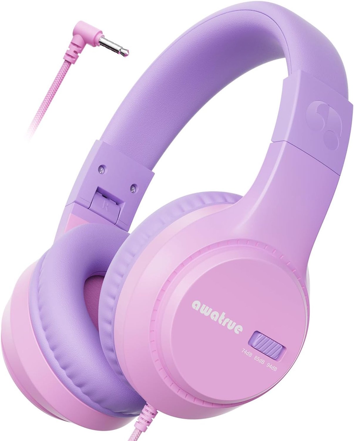 SnelShoppen - Kinderhoofdtelefoon 74/85/94 dB, Veilig Volume Hoofdtelefoon voor Kinderen, Opvouwbaar, Stereogeluid, 3,5 mm Jack, Over Ear, Ideaal voor