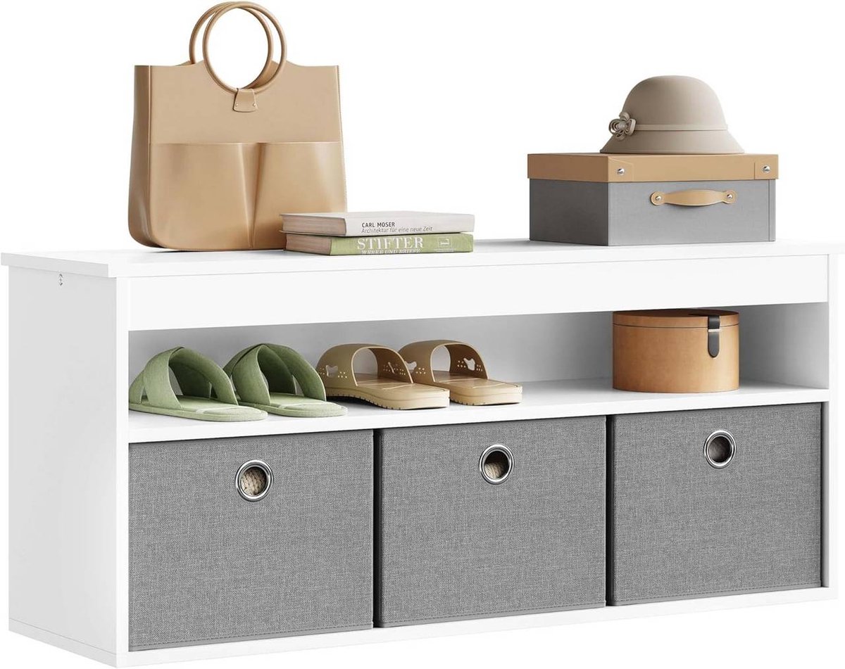 SureDeal® - schoenenbank - Zitting - Bank - Opbergruimte - Stoffen laden - Wit - 102x30x45 cm