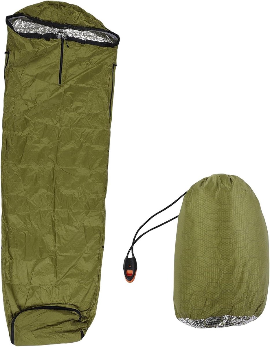 Mummieslaapzak Lichtgewicht - Noodslaapzak Survival - Kamperen Wandelen - Warmte Reflecterend Nylon - 208x81 cm - Zwart