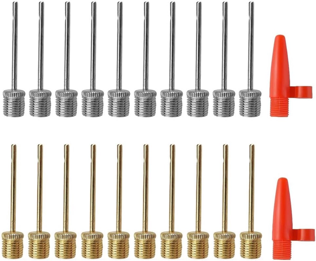 20 Stuks Balpompnaalden Set, Ball Inflator Pomp Naald Roestvrij Staal, met 2 Kunststof Nozzles, voor Voetbal, Basketbal, Volleybal, Rugby
