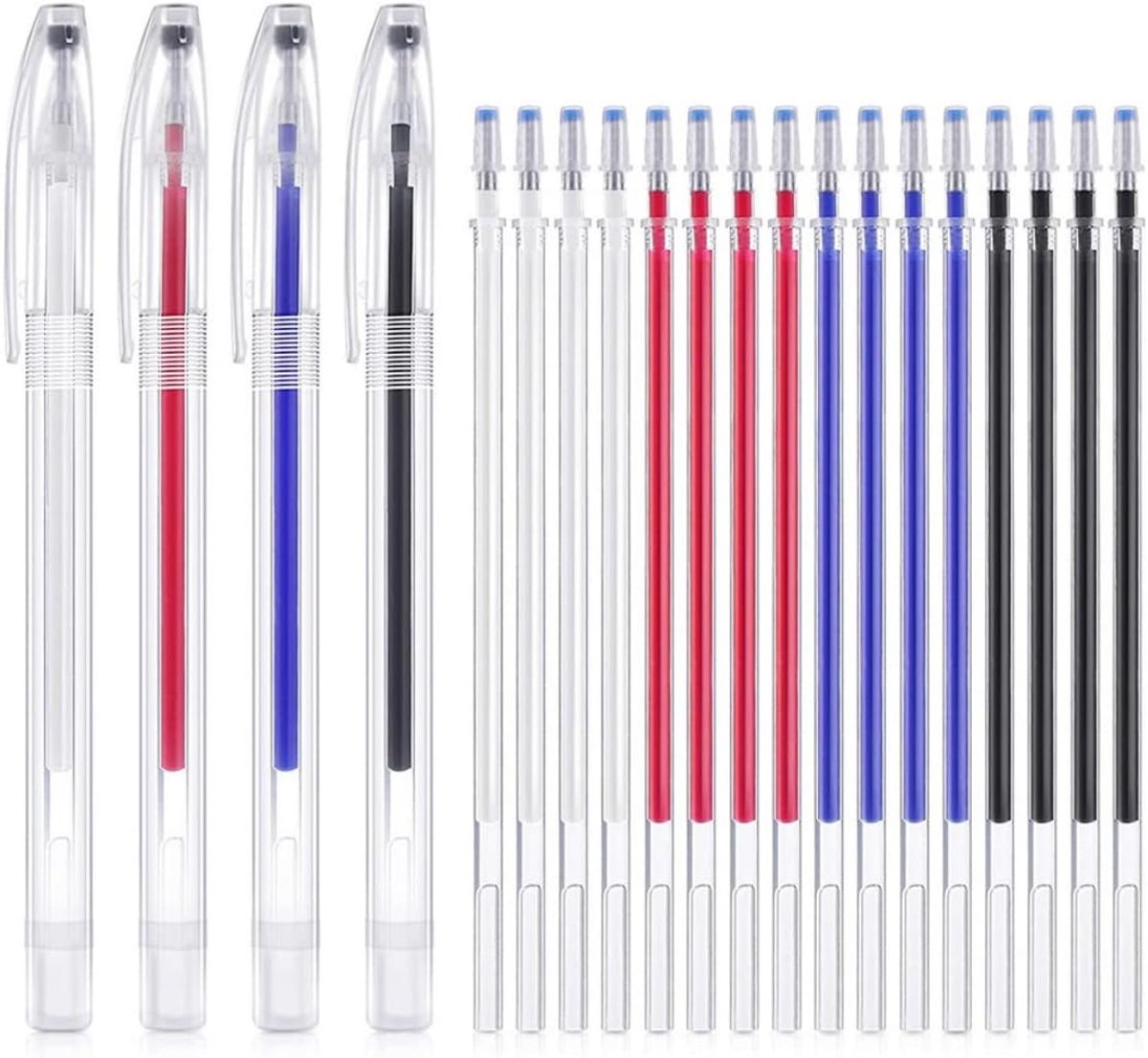 Erase Pennen 4 kleuren markeerstift voor stoffen markeringen, warmte uitwisbare stofstiften met 20 stuks stiften voor kleermakers, naaien, verschillende stofkleuren