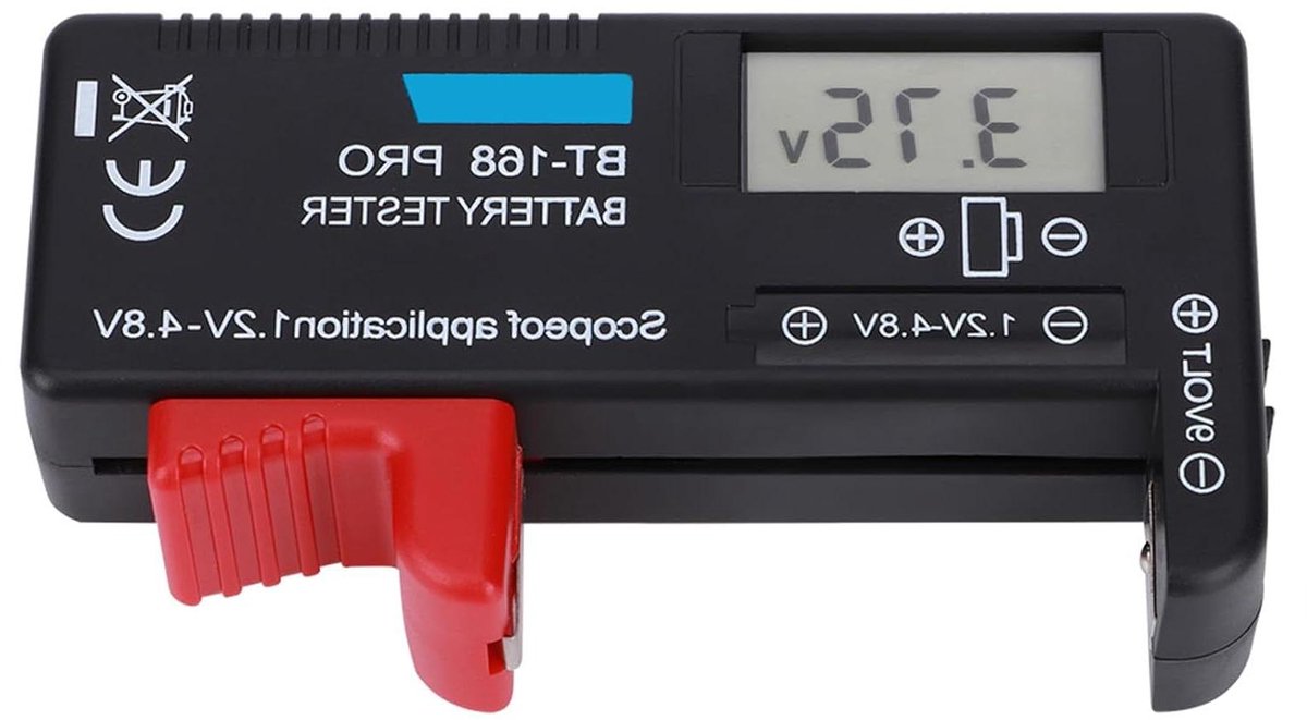 Digitale Batterijtester - Batterijchecker Celchecker - Batterijen Controleren - LCD Scherm - 0.2V-4.8V - Zwart