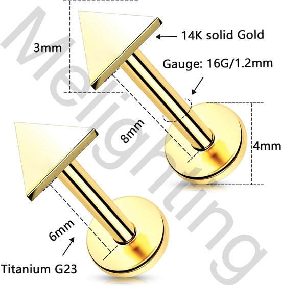 Platte Terug Oorbel 14K Geel Goud Helix Oorbel Titanium Threadless Push In Kraakbeen Oorbellen 16G Tragus Oorbel Hart Conch Piercing Sieraden — afbeelding 4