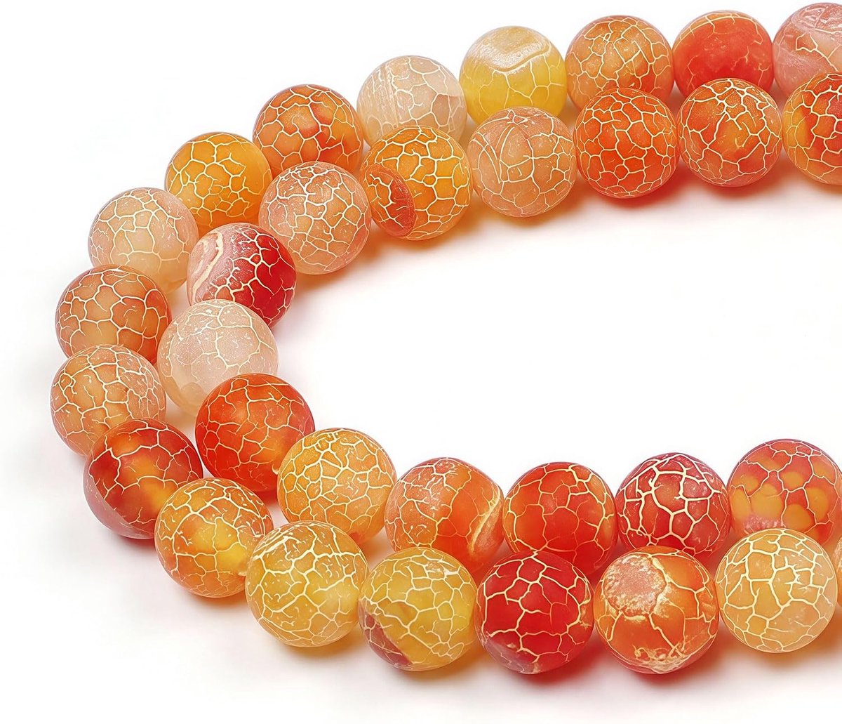 Kralen Oranje Gebarsten Agaat Ronde Losse Natuurlijke Halfedelsteen Kralen Voor het Maken van Sieraden Armbanden Kettingen