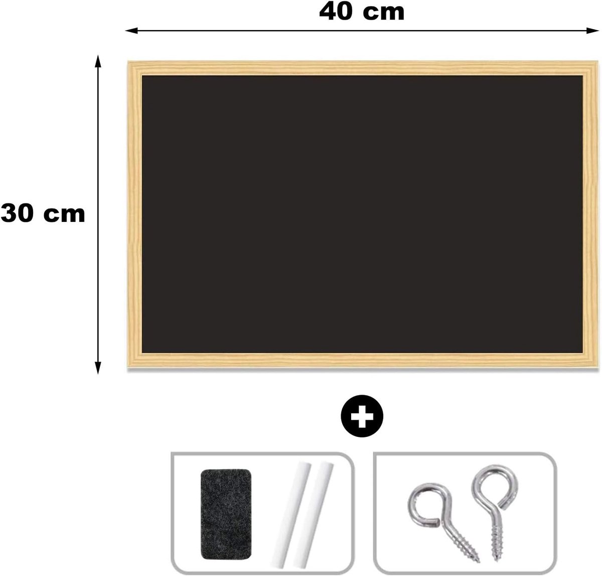 Hansel Home Zwart Bord met Houten Frame 30x40cm, Blackboard, Schoolbord Krijtbord Zwart 30x40cm
