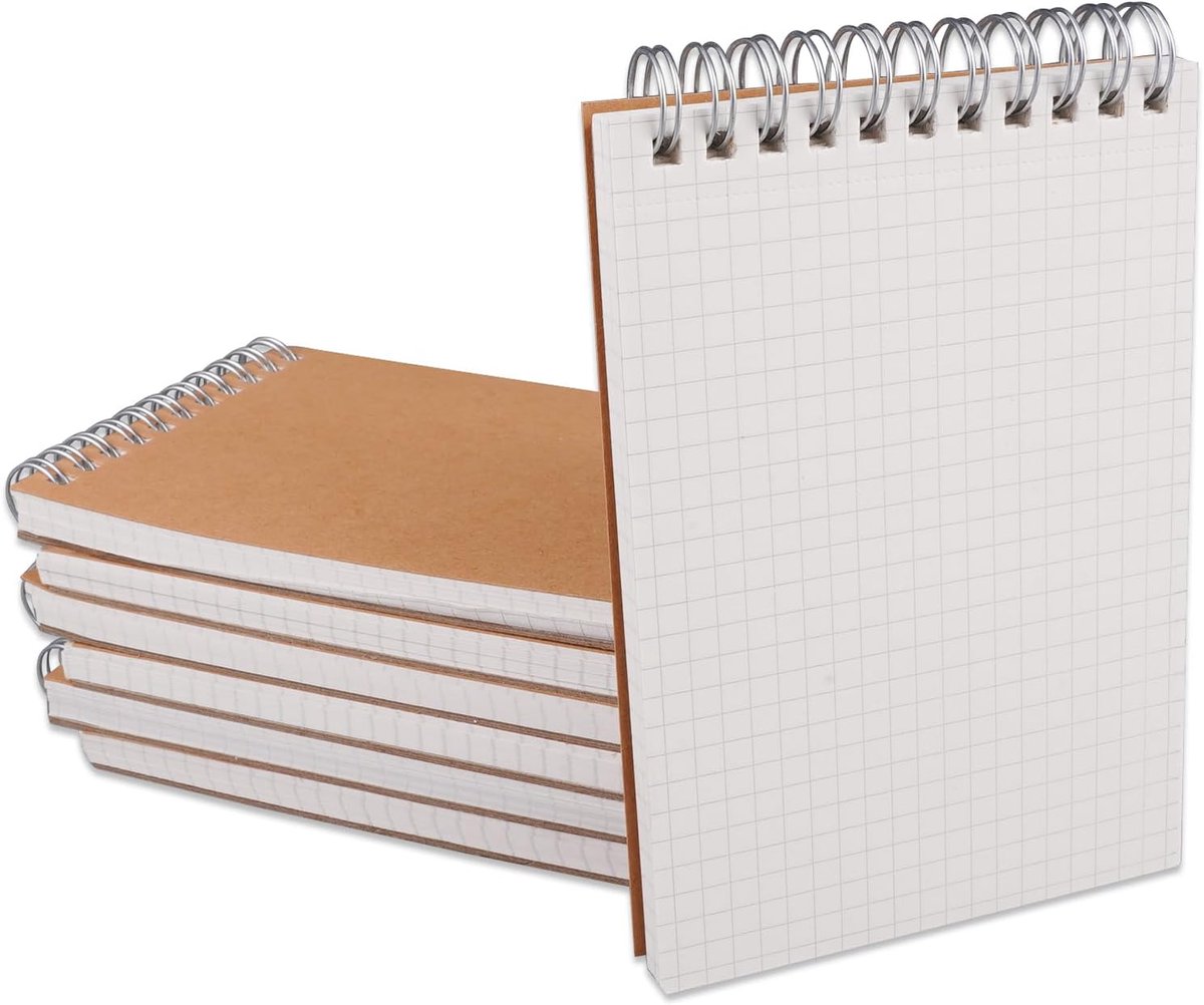 8 Stuks A6 Geruite Lederomslag Notitieboeken 14,5×10,5cm 80 Vellen | Compacte notitieblokken voor thuiswerk, school en leuke kleinigheidscadeaus voor kinderen