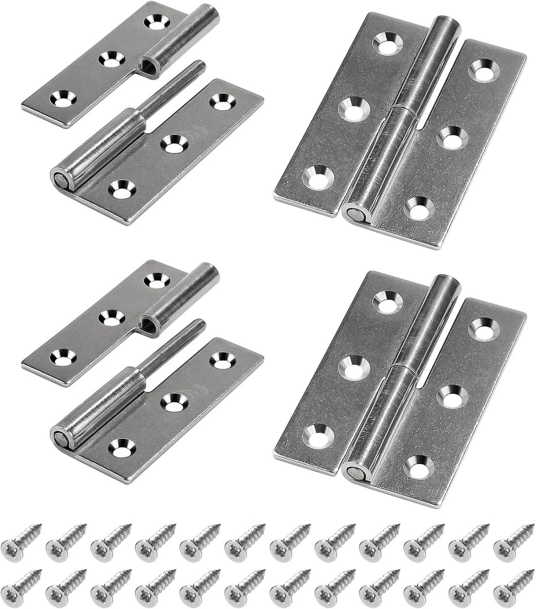 Scharnieren, hef Scharnier 7,5 x 5 cm, verwijderbare Scharnier met 24 schroeven, deurscharnier 304 roestvrij staal, rechter Scharnier voor binnen- en buitendeuren, industriële kasten