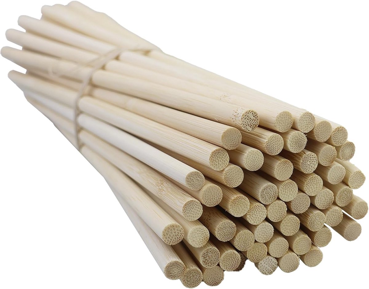 Houten stokjes, ronde natuurlijke houten stokjes, bamboestokjes om te knutselen, lange natuurlijke houten stokjes voor doe-het-zelf knutselen, modelbouw, decoratie (8 mm x 30 cm)