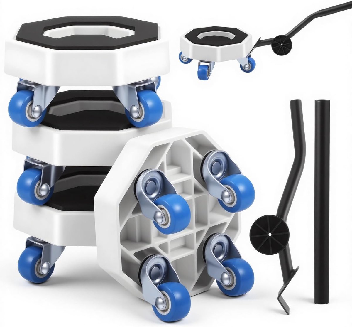6 stuks meubelrollen set met 4 meubelrollers, 1 lastenheber en 1 verlengstang, 360° transportroller, hoge draagkracht, meubeltransportrollen, antislip meubelheber voor verhuishulp, zwaar tillen