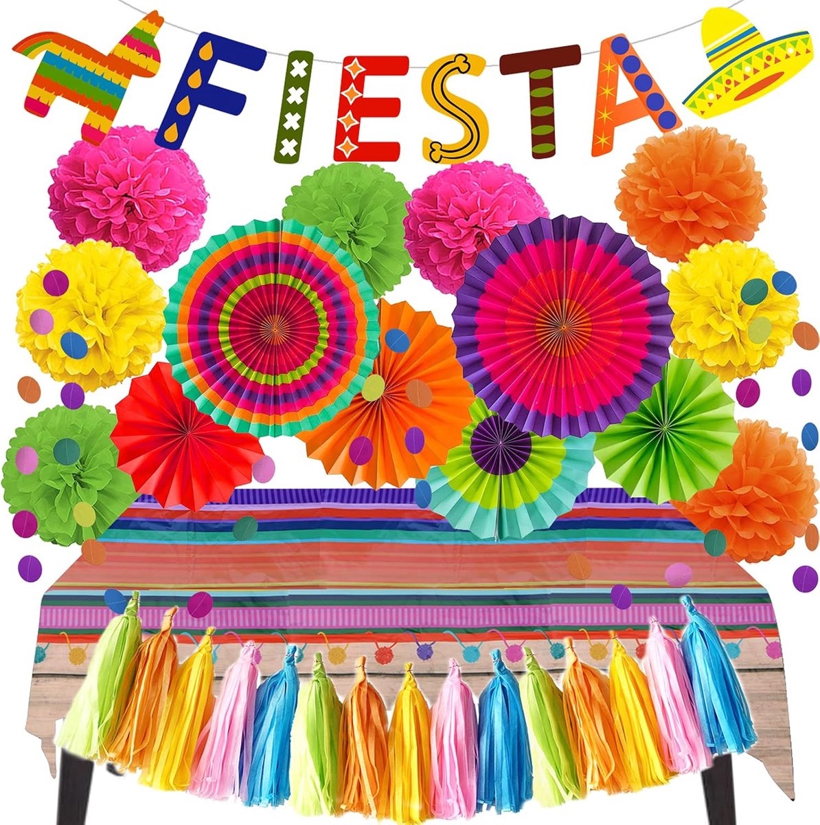 Fiesta Feestdecoraties, Multicolor Fiesta Banner Papier Fans Pompoms Tissue Papier Kwastje Tafelkleed Slingers String voor Fiesta Mexicaans Thema Cinco De Mayo Coco Carnavals Festivals