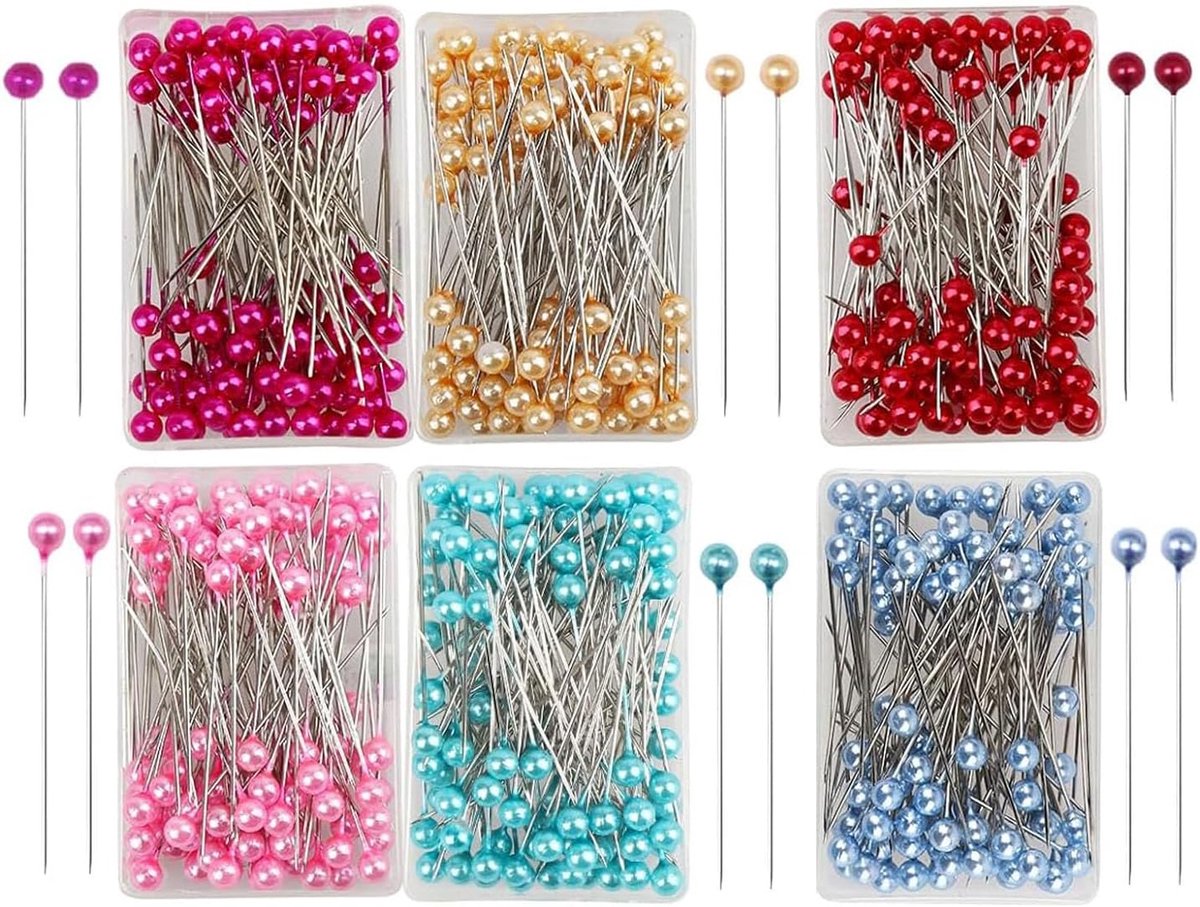 600 stuks kleurrijke naainaalden, naainaalden met glazen kop, naainaalden voor kleding, naalden met glazen kop voor kleermakerij, naaiprojecten, handwerk (zes kleuren)