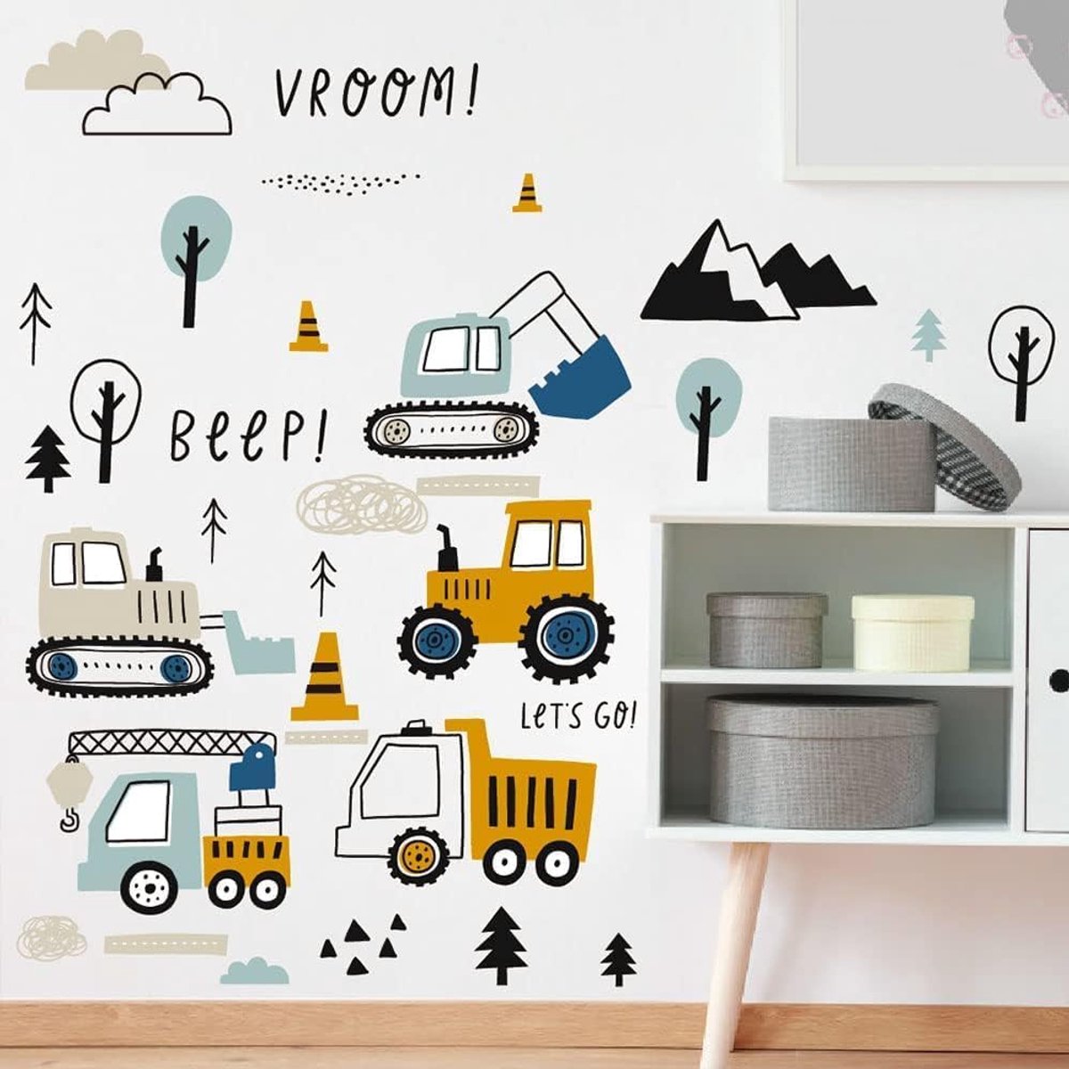 Muurstickers voor Kinderkamer voor Jongens Auto, Muurstickers voor Kinderkamer Tractor, Decoratie voor Kinderkamer Muurstickers, Constructie Graafmachine Behang voor Kinderkamer