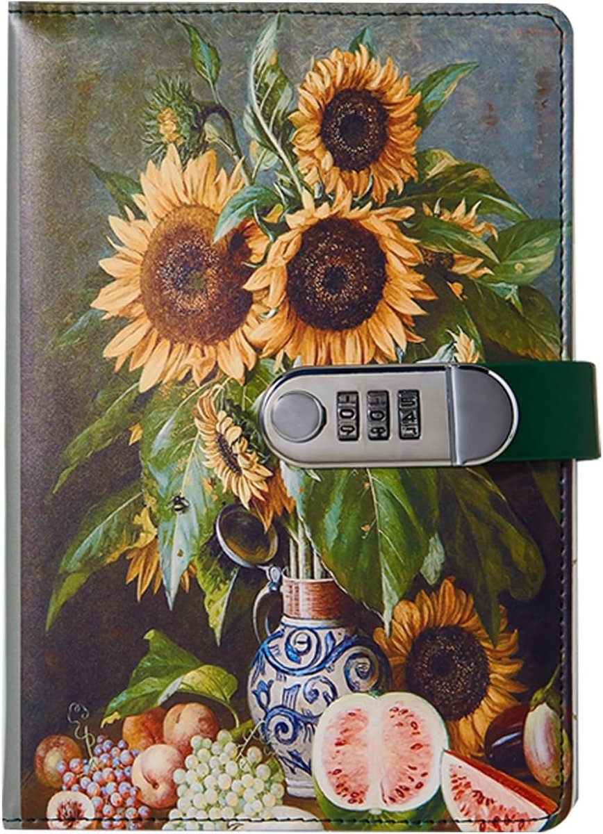 Notitieboek met Slot, A5 Afsluitbaar Dagboek (Olieverfschilderij Bloemen Stijl), Retro Reisdagboek, Geheim Meisje Notitieboek, Dagelijks Notitieblok voor Kantoor School benodigdheden