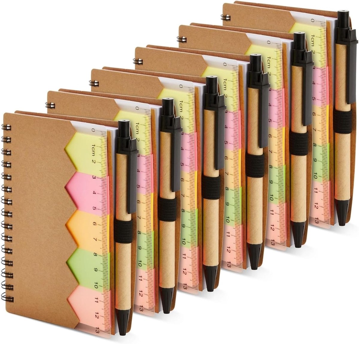6-Pack Mini Kraft Notitieboeken met Pen en Sticky Notes voor Pocket of Portemonnee, 69 Vellen, 10,8 x 14 cm