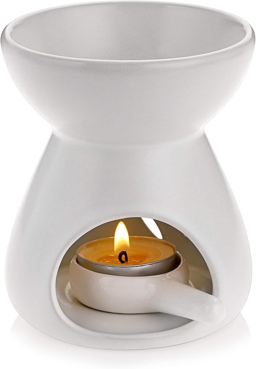 BSTKEY De ceramische Brander van de Wassmelting met Kleine Kaars Lepel, Witte Trechtervorm | Decoratieve etherische oliebrander theelicht kaars brander thuis geurverspreider voor thuis spa meditatie (geen kaars)