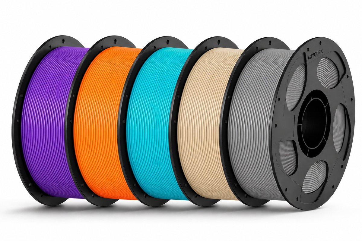 PLA Filament Bundel 5KG (5x1KG) – Paars, Oranje, Cyaan, Beige & Grijs – 1.75mm – Hoge Printkwaliteit – Snelle Levering, Morgen in Huis