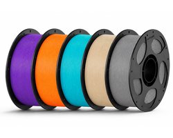 PLA Filament Bundel 5KG (5x1KG) – Paars, Oranje, Cyaan, Beige & Grijs – 1.75mm – Hoge Printkwaliteit – Snelle Levering, Morgen in Huis