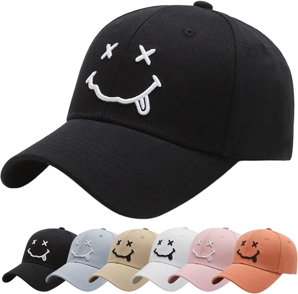 Baseball Cap Classic Katoen Borduurwerk Baseball Caps Geborduurde Glimlach Verstelbare Zonbescherming Basecap voor Mannen Vrouwen, Sportieve Outdoor Caps Hoeden
