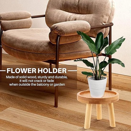 plantenkruk, houten kruk voor bloemen, potplantenstandaard hout, bloempot basishouder, rond, bloemenbank voor binnen, vensterbank, bloemenkruk, decoratie voor binnen, buiten (18 x 11,5 — afbeelding 5
