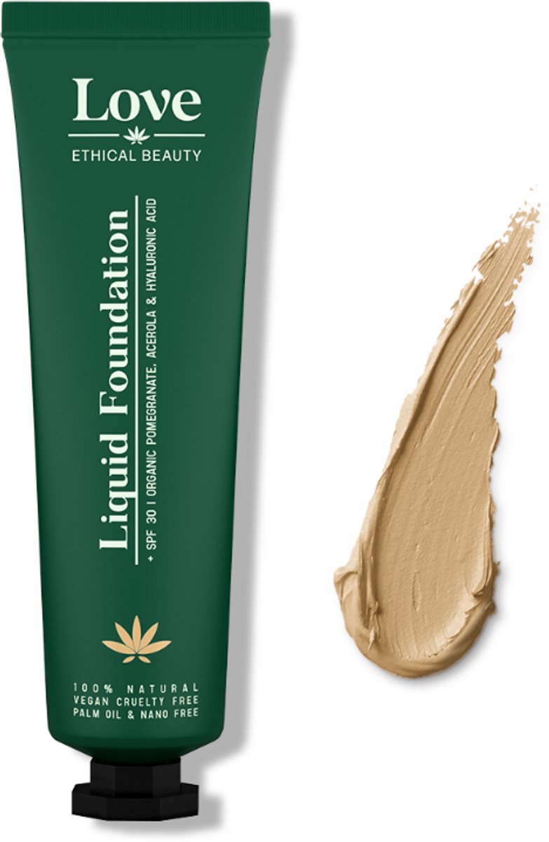 Love Ethical Beauty Natural Liquid Foundation SPF30 Redelijk warm 30ml - vegan, dierproefvrij, navulbaar, plasticvrij, zonder parabenen